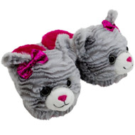Dandee Girls Plush Gray Kitty Cat Scuff Style Slippers House Shoes X-Large 4-5