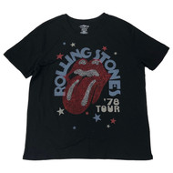 Womens Black & Red Sequin Rolling Stones Rocker Band T-Shirt Tee Shirt