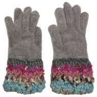 Womens Soft Plush Knit Gloves With Yarn Cuff Gray Pink & Blue