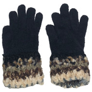 Womens Soft Plush Knit Gloves With Yarn Cuff Black & Brown