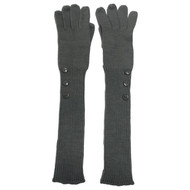 Womens Long Gray Grey Button Knit Gloves