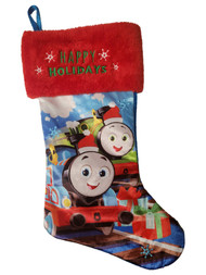 Plush Red Happy Holiday Thomas The Train & Friend Blue Velvet Christmas Stocking
