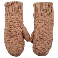 Womens Cable Knit Mittens Peachy Pink Sherpa Lined