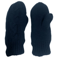 Womens Cable Knit Mittens Navy Blue Sherpa Lined