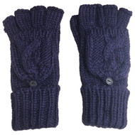 Womens Sleek Purple Cable Knit Fingerless Convertible Gloves with Mitten Tops