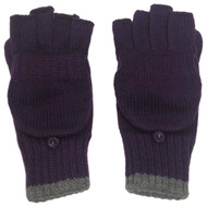 Womens Sleek Purple & Gray Knit Fingerless Convertible Gloves with Mitten Tops