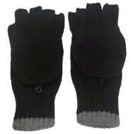 Womens Sleek Black & Gray Knit Fingerless Convertible Gloves with Mitten Tops