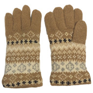 Womens Soft Tan & Beige Geometric Print Wool Blend Knit Gloves