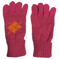 Womens Soft Pink & Orange Argyle Cuffed Knit Gloves
