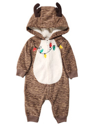Infant Boys & Girls Brown Christmas Reindeer Romper Bodysuit Coveralls