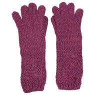 Womens Long Soft Plush Mauve Rose Pink Cable Knit Winter Gloves