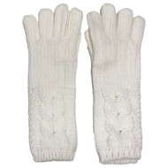 Womens Long Soft Plush White Cable Knit Winter Gloves