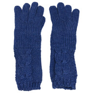 Womens Long Soft Plush Blue Cable Knit Winter Gloves