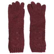 Womens Long Soft Plush Burgundy Cable Knit Winter Gloves