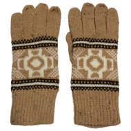 Womens Tan & Ivory Geometric Print Stretch Fit Knit Gloves