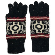 Womens Black & Red Geometric Print Stretch Fit Knit Gloves