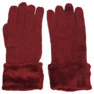 Womens Soft Rust Red Cuffed Knit Gloves