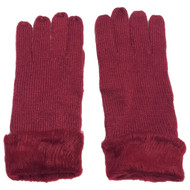 Womens Soft Magenta Pink Cuffed Knit Gloves
