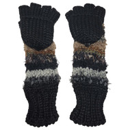 Womens Silky Long Black & Brown Knit Convertible Fingerless Gloves & Mitten Tops
