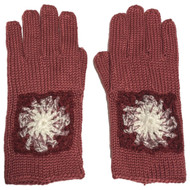 Womens Mauve Pink & Burgundy Crochet Loose Knit Gloves