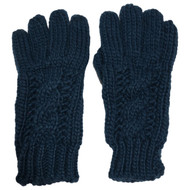 Womens Soft Blue Lumpy Loose Stitch Cable Knit Gloves