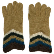 Womens Tan Blue & Green Zig Zag Print Knit Gloves
