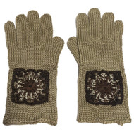 Womens Tan & Brown Crochet Loose Knit Gloves
