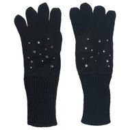 Womens Black & Silver Stud Knit Gloves