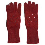 Womens Off Red & Silver Stud Knit Gloves