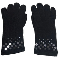 Womens Black Silver Sequin Knit Gloves