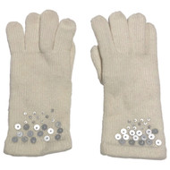 Womens Off White & Silver Sequin Knit Gloves
