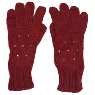 Womens Red Sparkle Rhinestone Knit Gloves