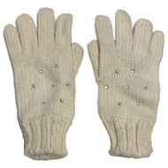 Womens Off White Ivory Sparkle Rhinestone Knit Gloves
