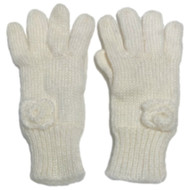 Womens Off White Ivory Rosette Loose Knit Gloves