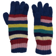 Womens Soft Blue Purple Pink Yellow & Red Stipe Angora Blend Gloves