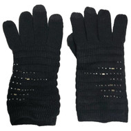 Simply Vera Wang Womens Black & Silver Rhinestone Knit Touchscren Texting Gloves