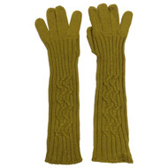 Fownes Womens Extra Long Soft Pea Green Cable Knit Gloves