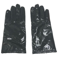 Womens Sleek Shiny Gray Patent Leather Gloves Acrylic Lined