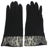 Chaps Womens Sleek Black Leopard Print Wool Blend Gloves