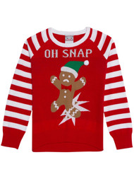 Girls Red Gingerbread Oh Snap! Ugly Christmas Sweater Holiday Knit Sweater XS
