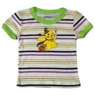 Pokemon Girls  Green & Purple Stripe Pikachu Halloween T-Shirt Tee Shirt