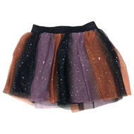 Girls Shiny Orange Purple & Black Rainbow Ruffled Halloween Tutu Skirt