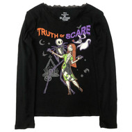 Nightmare Before Christmas Girls Long Black Halloween T-Shirt Tee Shirt