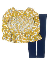 Carters Infant Girls Yellow Floral Top & Navy Blue Pants 2 Pc Outfit Set 2T