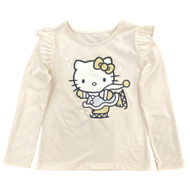 Girls Hello Kitty Ice Skating Ruffle Long Sleeve Cream T-Shirt Tee