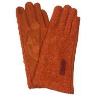 Womens Fuzzy Orange Stretch Fit Text & Tech Touchscreen Driving Gloves
