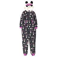 Womens Plush Gray Panda Bear Hoodie Pajamas Blanket Sleeper Union Suit