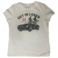 Womens White Short Sleeve Get in Loser Skeleton Halloween Tee Shirt