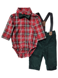Carters Infant Boys Red Plaid Outfit Bodysuit Suspenders & Green Pants 3 Months