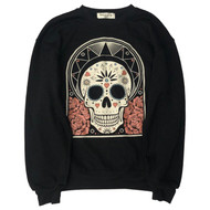 Womens Black Skull Themed Day of the Dead Halloween Sweatshirt Sweat Shirt XS